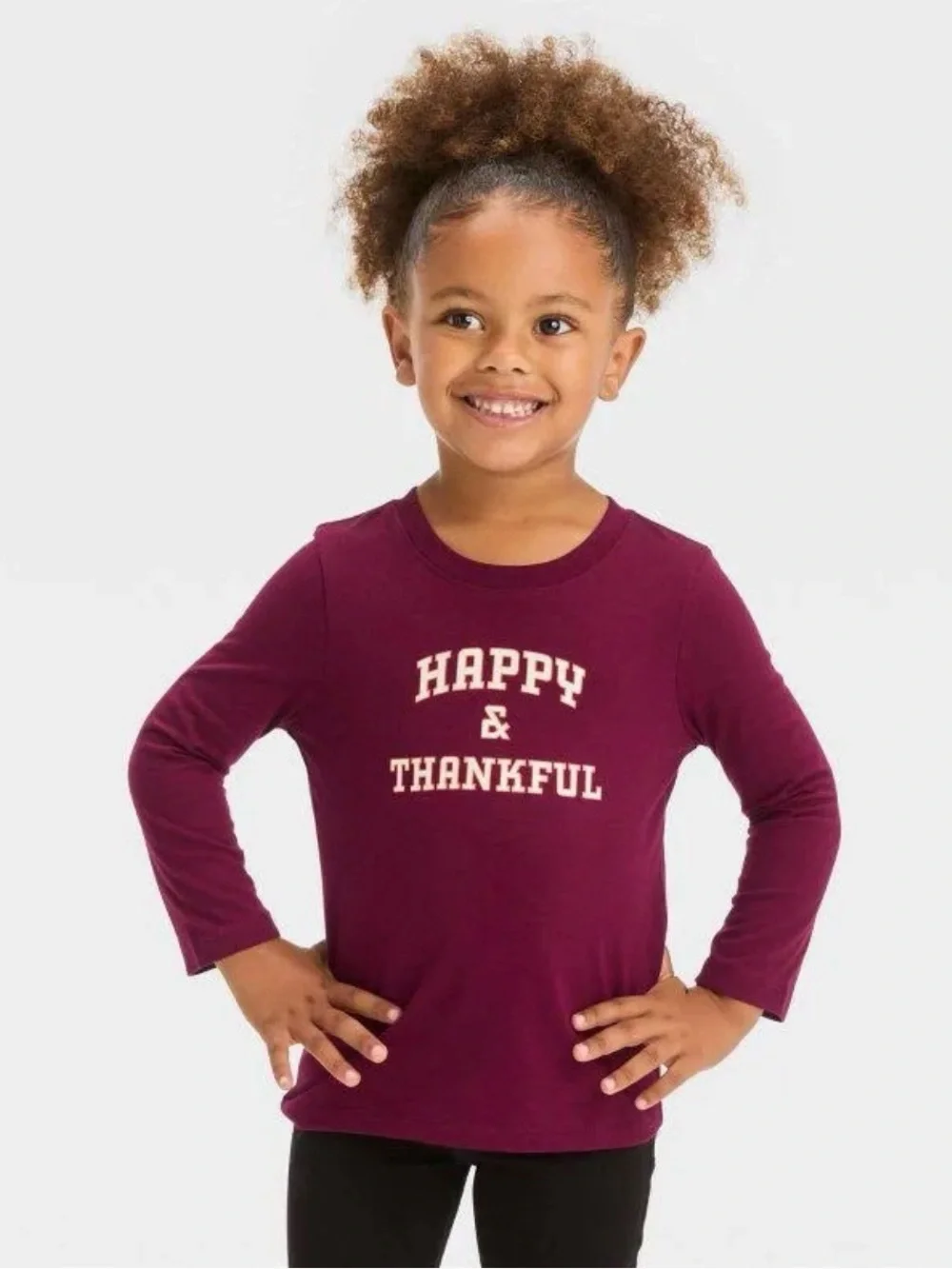 Cat & Jack Girls' Long Sleeve 'Happy & Thankful' Shirt - Burgundy size XS (4/5)